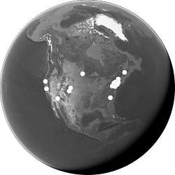 Map of North America showing the distributed locations of the extended OMS team